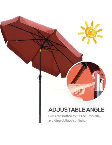 Outsunny 2.66m Patio Umbrella Garden Parasol Outdoor Sun Shade Table Umbrella with Ruffles, 8 Sturdy Ribs, Wine Red 84D-157WR