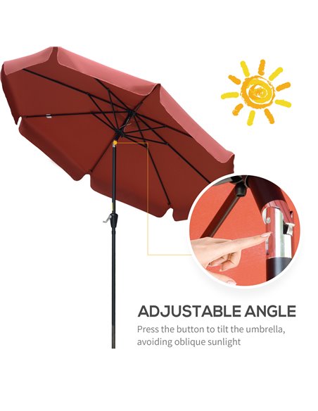 Outsunny 2.66m Patio Umbrella Garden Parasol Outdoor Sun Shade Table Umbrella with Ruffles, 8 Sturdy Ribs, Wine Red 84D-157WR - pic 49888 | FastDaddyshop