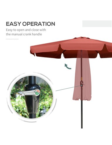 Outsunny 2.66m Patio Umbrella Garden Parasol Outdoor Sun Shade Table Umbrella with Ruffles, 8 Sturdy Ribs, Wine Red 84D-157WR