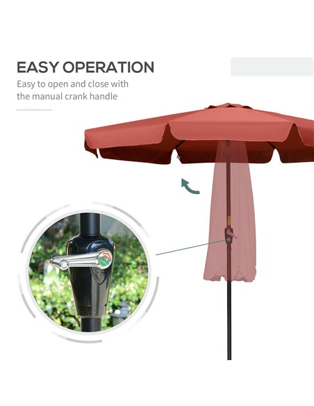 Outsunny 2.66m Patio Umbrella Garden Parasol Outdoor Sun Shade Table Umbrella with Ruffles, 8 Sturdy Ribs, Wine Red 84D-157WR - pic 49889 | FastDaddyshop