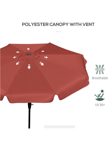 Outsunny 2.66m Patio Umbrella Garden Parasol Outdoor Sun Shade Table Umbrella with Ruffles, 8 Sturdy Ribs, Wine Red 84D-157WR