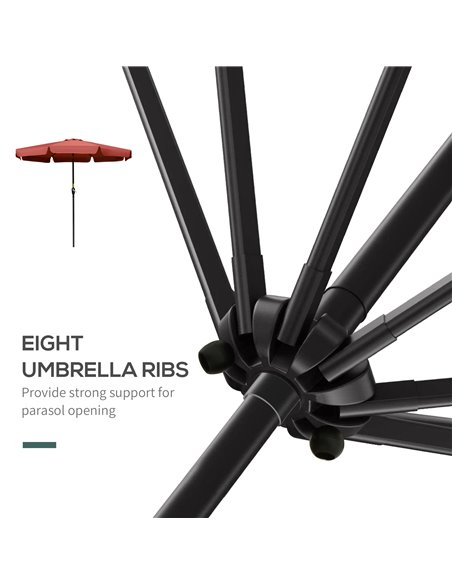 Outsunny 2.66m Patio Umbrella Garden Parasol Outdoor Sun Shade Table Umbrella with Ruffles, 8 Sturdy Ribs, Wine Red 84D-157WR - pic 49891 | FastDaddyshop