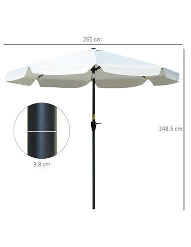 Outsunny 2.66m Patio Umbrella Garden Parasol Outdoor Sun Shade Table Umbrella with Ruffles, 8 Sturdy Ribs, Cream White 84D-157