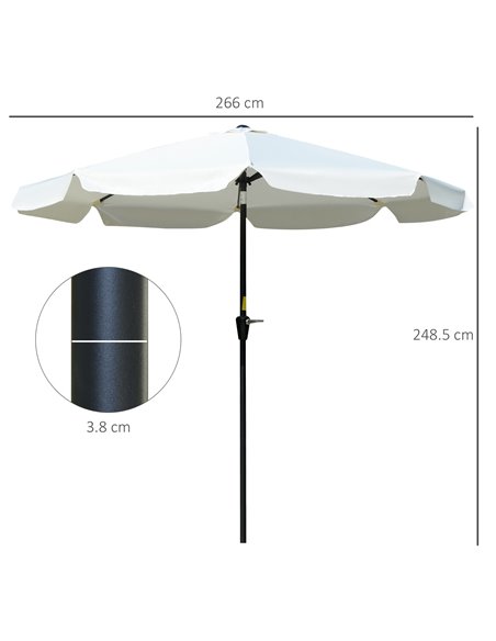 Outsunny 2.66m Patio Umbrella Garden Parasol Outdoor Sun Shade Table Umbrella with Ruffles, 8 Sturdy Ribs, Cream White 84D-157 - pic 49896 | FastDaddyshop