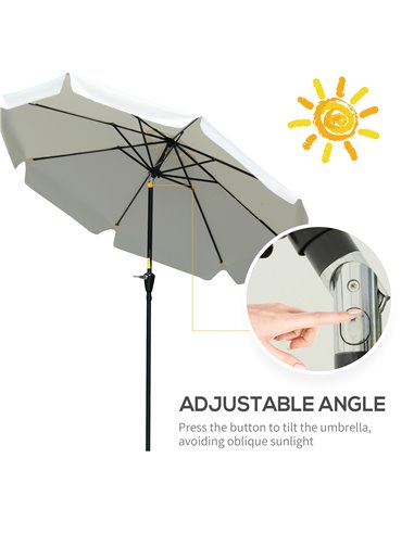 Outsunny 2.66m Patio Umbrella Garden Parasol Outdoor Sun Shade Table Umbrella with Ruffles, 8 Sturdy Ribs, Cream White 84D-157