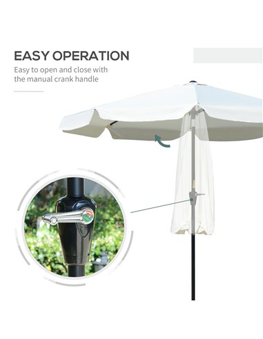 Outsunny 2.66m Patio Umbrella Garden Parasol Outdoor Sun Shade Table Umbrella with Ruffles, 8 Sturdy Ribs, Cream White 84D-157