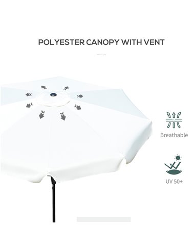 Outsunny 2.66m Patio Umbrella Garden Parasol Outdoor Sun Shade Table Umbrella with Ruffles, 8 Sturdy Ribs, Cream White 84D-157