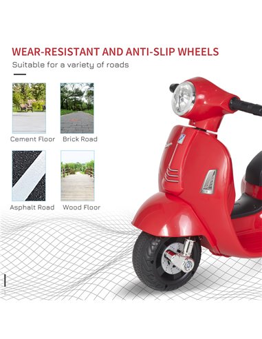 HOMCOM Vespa Licensed Kids Ride On Motorcycle 6V Battery Powered Electric Trike Toys for 18-36 Months with Horn Headlight Red