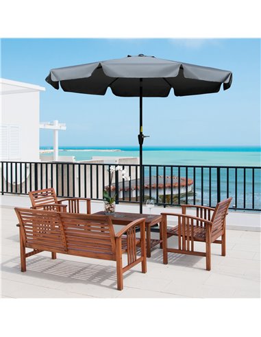 Outsunny 2.66m Patio Umbrella Garden Parasol Outdoor Sun Shade Table Umbrella with Ruffles, 8 Sturdy Ribs, Charcoal Grey 84D-157