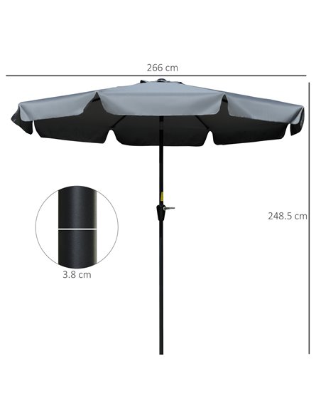 Outsunny 2.66m Patio Umbrella Garden Parasol Outdoor Sun Shade Table Umbrella with Ruffles, 8 Sturdy Ribs, Charcoal Grey 84D-157 - pic 49905 | FastDaddyshop