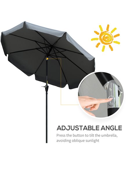 Outsunny 2.66m Patio Umbrella Garden Parasol Outdoor Sun Shade Table Umbrella with Ruffles, 8 Sturdy Ribs, Charcoal Grey 84D-157 - pic 49906 | FastDaddyshop