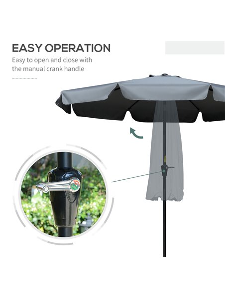 Outsunny 2.66m Patio Umbrella Garden Parasol Outdoor Sun Shade Table Umbrella with Ruffles, 8 Sturdy Ribs, Charcoal Grey 84D-157 - pic 49907 | FastDaddyshop