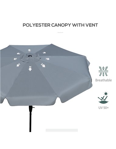 Outsunny 2.66m Patio Umbrella Garden Parasol Outdoor Sun Shade Table Umbrella with Ruffles, 8 Sturdy Ribs, Charcoal Grey 84D-157