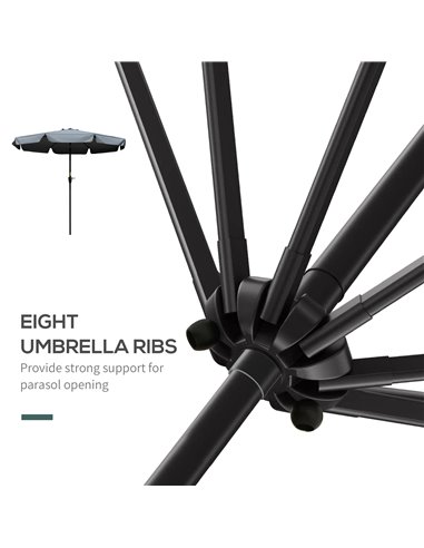 Outsunny 2.66m Patio Umbrella Garden Parasol Outdoor Sun Shade Table Umbrella with Ruffles, 8 Sturdy Ribs, Charcoal Grey 84D-157