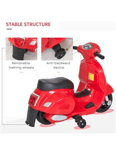 HOMCOM Vespa Licensed Kids Ride On Motorcycle 6V Battery Powered Electric Trike Toys for 18-36 Months with Horn Headlight Red