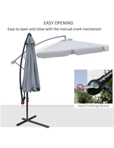 Outsunny 2.7m Banana Parasol Cantilever Umbrella with Crank Handle and Cross Base for Outdoor, Hanging Sun Shade, Dark Grey  84D