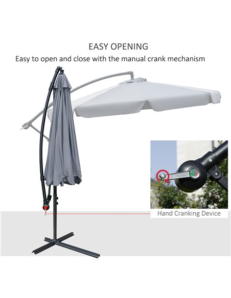 Outsunny 2.7m Banana Parasol Cantilever Umbrella with Crank Handle and Cross Base for Outdoor, Hanging Sun Shade, Dark Grey  84D - pic 49915 | FastDaddyshop