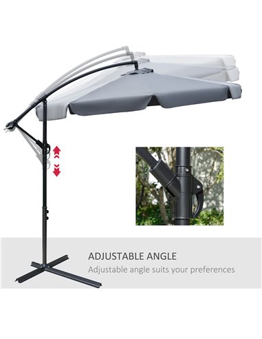 Outsunny 2.7m Banana Parasol Cantilever Umbrella with Crank Handle and Cross Base for Outdoor, Hanging Sun Shade, Dark Grey  84D