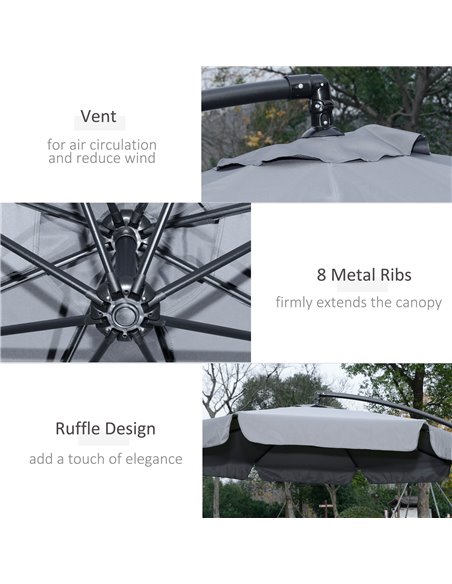 Outsunny 2.7m Banana Parasol Cantilever Umbrella with Crank Handle and Cross Base for Outdoor, Hanging Sun Shade, Dark Grey  84D - pic 49917 | FastDaddyshop