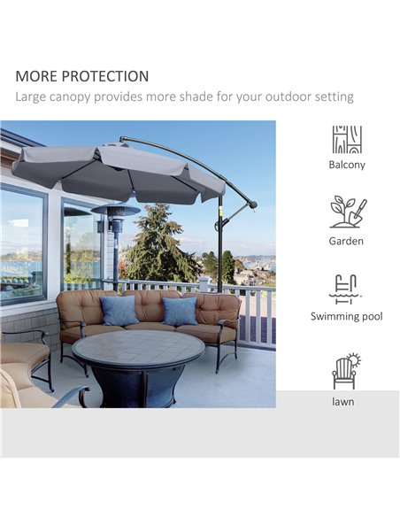 Outsunny 2.7m Banana Parasol Cantilever Umbrella with Crank Handle and Cross Base for Outdoor, Hanging Sun Shade, Dark Grey  84D - pic 49918 | FastDaddyshop