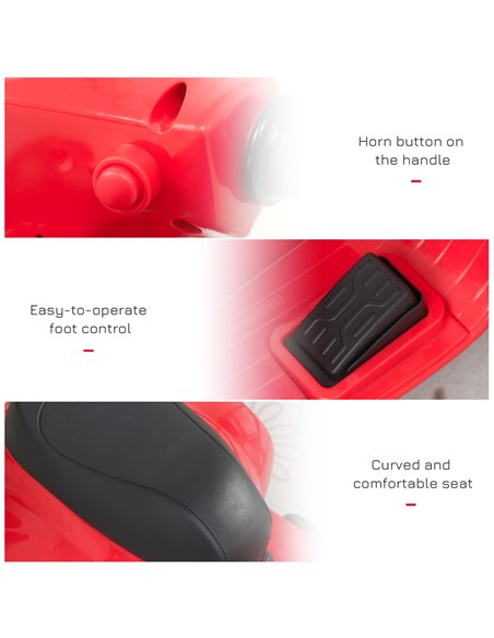 HOMCOM Vespa Licensed Kids Ride On Motorcycle 6V Battery Powered Electric Trike Toys for 18-36 Months with Horn Headlight Red - pic 4992 | FastDaddyshop
