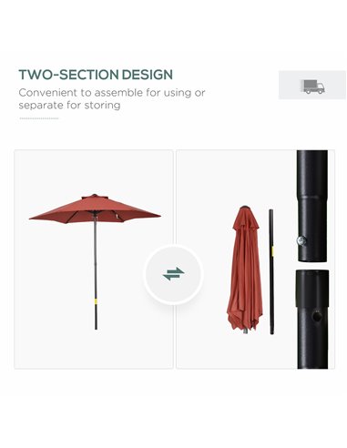 Outsunny 2m Patio Parasols Umbrellas, Outdoor Sun Shade with 6 Sturdy Ribs for Balcony, Bench, Garden, Wine Red 84D-159WR