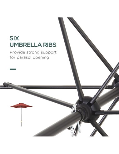 Outsunny 2m Patio Parasols Umbrellas, Outdoor Sun Shade with 6 Sturdy Ribs for Balcony, Bench, Garden, Wine Red 84D-159WR