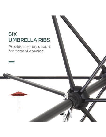 Outsunny 2m Patio Parasols Umbrellas, Outdoor Sun Shade with 6 Sturdy Ribs for Balcony, Bench, Garden, Wine Red 84D-159WR - pic 49925 | FastDaddyshop