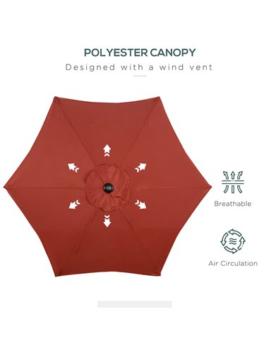 Outsunny 2m Patio Parasols Umbrellas, Outdoor Sun Shade with 6 Sturdy Ribs for Balcony, Bench, Garden, Wine Red 84D-159WR