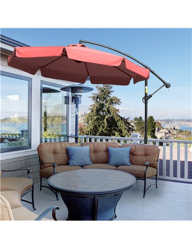 Outsunny 2.7m Garden Banana Parasol Cantilever Umbrella with Crank Handle and Cross Base for Outdoor, Hanging Sun Shade, Wine Re