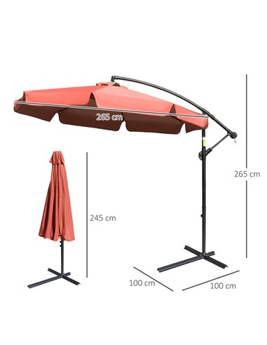 Outsunny 2.7m Garden Banana Parasol Cantilever Umbrella with Crank Handle and Cross Base for Outdoor, Hanging Sun Shade, Wine Re