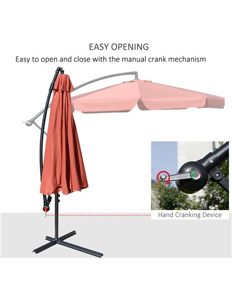 Outsunny 2.7m Garden Banana Parasol Cantilever Umbrella with Crank Handle and Cross Base for Outdoor, Hanging Sun Shade, Wine Re - pic 49933 | FastDaddyshop