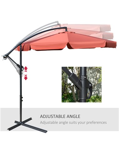 Outsunny 2.7m Garden Banana Parasol Cantilever Umbrella with Crank Handle and Cross Base for Outdoor, Hanging Sun Shade, Wine Re