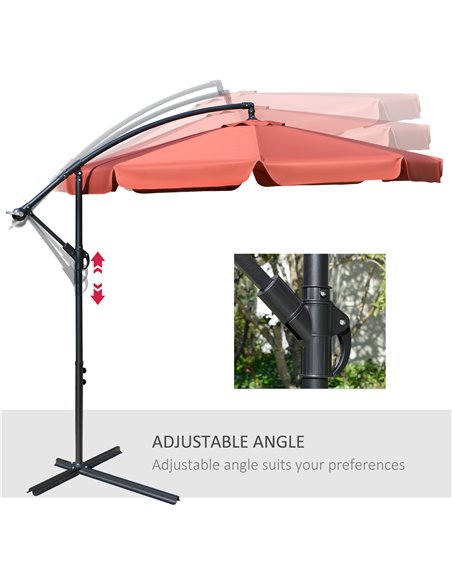 Outsunny 2.7m Garden Banana Parasol Cantilever Umbrella with Crank Handle and Cross Base for Outdoor, Hanging Sun Shade, Wine Re - pic 49934 | FastDaddyshop