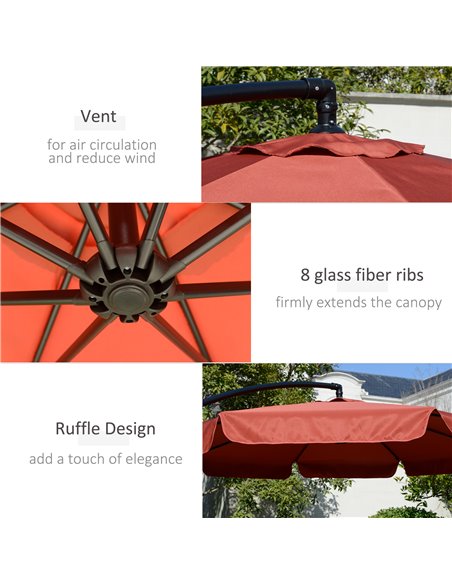 Outsunny 2.7m Garden Banana Parasol Cantilever Umbrella with Crank Handle and Cross Base for Outdoor, Hanging Sun Shade, Wine Re - pic 49935 | FastDaddyshop