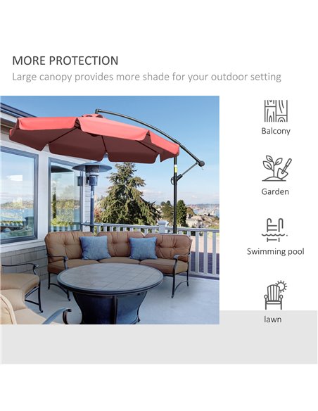 Outsunny 2.7m Garden Banana Parasol Cantilever Umbrella with Crank Handle and Cross Base for Outdoor, Hanging Sun Shade, Wine Re - pic 49936 | FastDaddyshop