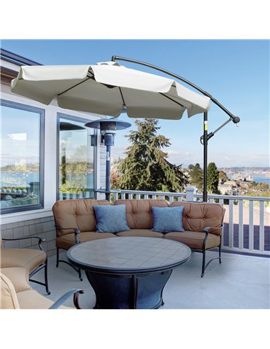 Outsunny 2.7m Banana Parasol Cantilever Umbrella with Crank Handle and Cross Base for Outdoor, Hanging Sun Shade, Cream White  8
