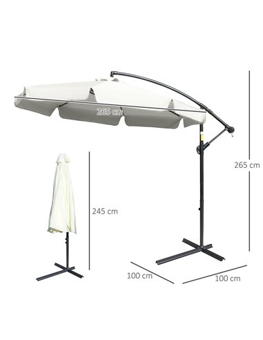 Outsunny 2.7m Banana Parasol Cantilever Umbrella with Crank Handle and Cross Base for Outdoor, Hanging Sun Shade, Cream White  8