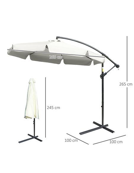 Outsunny 2.7m Banana Parasol Cantilever Umbrella with Crank Handle and Cross Base for Outdoor, Hanging Sun Shade, Cream White  8 - pic 49941 | FastDaddyshop