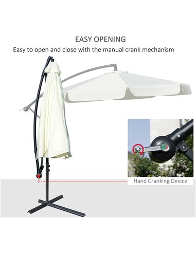 Outsunny 2.7m Banana Parasol Cantilever Umbrella with Crank Handle and Cross Base for Outdoor, Hanging Sun Shade, Cream White  8