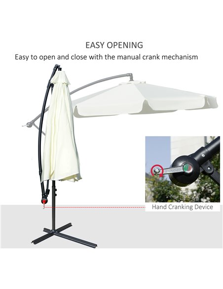 Outsunny 2.7m Banana Parasol Cantilever Umbrella with Crank Handle and Cross Base for Outdoor, Hanging Sun Shade, Cream White  8 - pic 49942 | FastDaddyshop