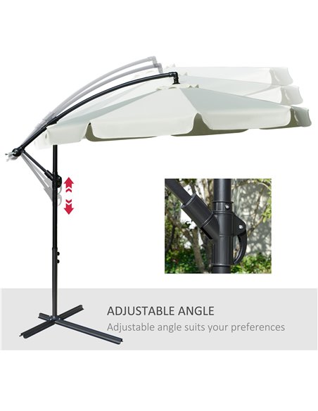 Outsunny 2.7m Banana Parasol Cantilever Umbrella with Crank Handle and Cross Base for Outdoor, Hanging Sun Shade, Cream White  8 - pic 49943 | FastDaddyshop