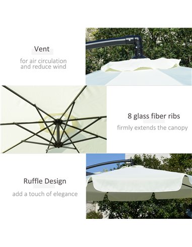 Outsunny 2.7m Banana Parasol Cantilever Umbrella with Crank Handle and Cross Base for Outdoor, Hanging Sun Shade, Cream White  8
