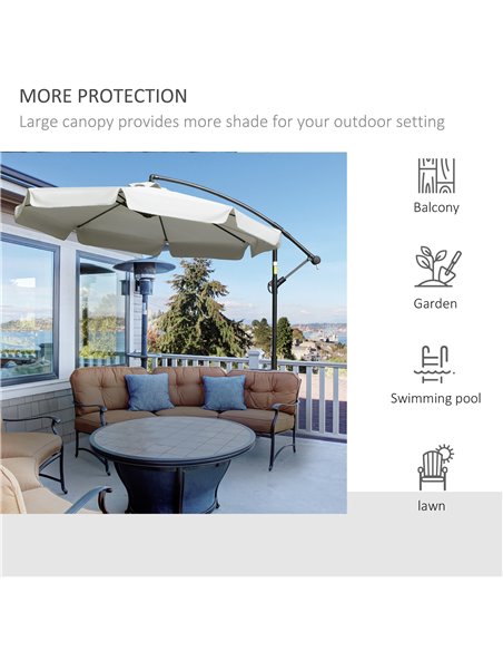 Outsunny 2.7m Banana Parasol Cantilever Umbrella with Crank Handle and Cross Base for Outdoor, Hanging Sun Shade, Cream White  8 - pic 49945 | FastDaddyshop