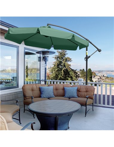 Outsunny 2.7m Garden Parasol Cantilever Umbrella with Crank Handle and Cross Base for Outdoor, Hanging Sun Shade, Green  84D-161