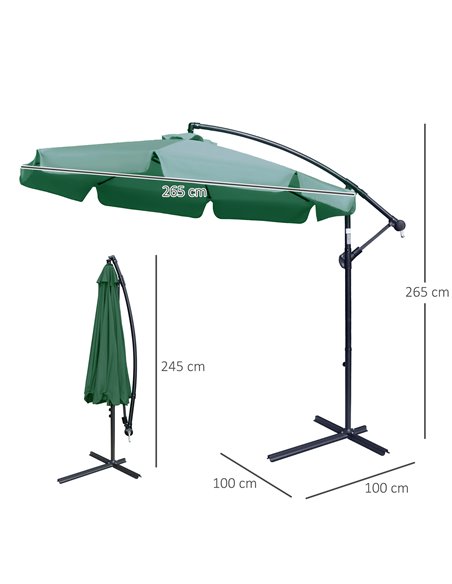 Outsunny 2.7m Garden Parasol Cantilever Umbrella with Crank Handle and Cross Base for Outdoor, Hanging Sun Shade, Green  84D-161 - pic 49950 | FastDaddyshop