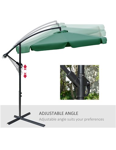 Outsunny 2.7m Garden Parasol Cantilever Umbrella with Crank Handle and Cross Base for Outdoor, Hanging Sun Shade, Green  84D-161