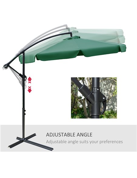 Outsunny 2.7m Garden Parasol Cantilever Umbrella with Crank Handle and Cross Base for Outdoor, Hanging Sun Shade, Green  84D-161 - pic 49952 | FastDaddyshop