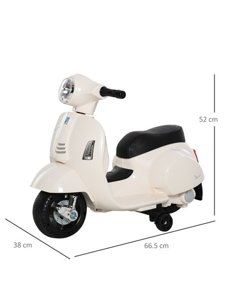 HOMCOM Vespa Licensed Kids Ride On Motorcycle 6V Battery Powered Electric Trike Toys for 18-36 Months with Horn Headlight White - pic 4996 | FastDaddyshop