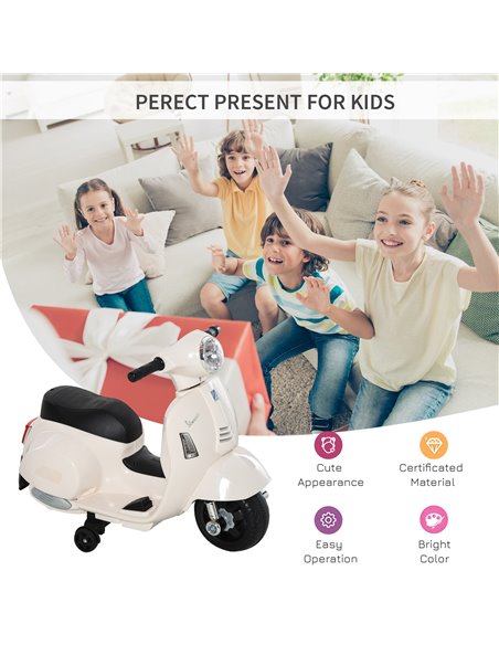 HOMCOM Vespa Licensed Kids Ride On Motorcycle 6V Battery Powered Electric Trike Toys for 18-36 Months with Horn Headlight White - pic 4997 | FastDaddyshop